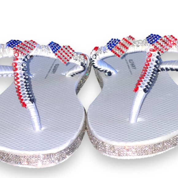 Flip Flops, T-Strap Flip Flops, Women Sandals, Ladies Shoes, Independence Day - Picture 8 of 16